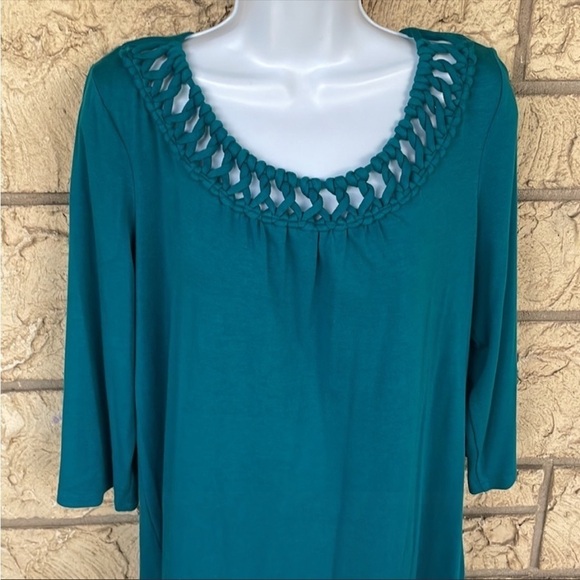 Turquoise Tunic Top Flowy Flow Size Large Casual Career work Blouse - Picture 4 of 12